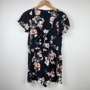 AMERICAN EAGLE OUTFITTERS | Black Floral Romper with Tie Front Size S